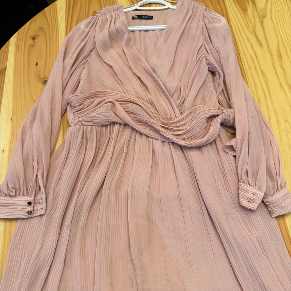 Zara Elegant Pink Pleated Dress